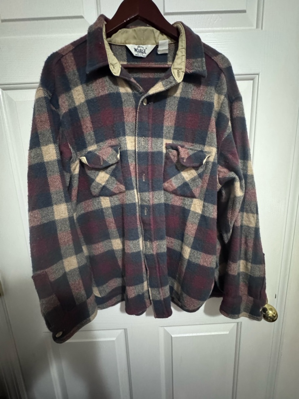 Woolrich Plaid Shirt Jacket - Cream, Navy & Burgundy